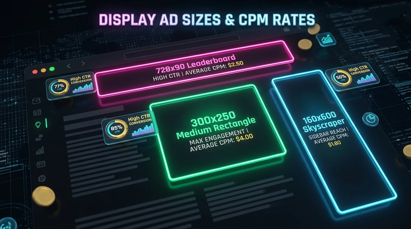 Display Banner Ad Formats (728x90, 300x250, 160x600) with High CTR CPM Rates